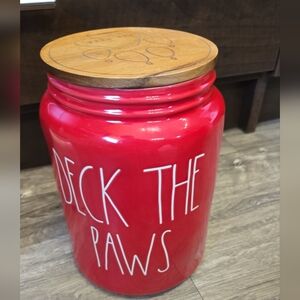 Rae Dunn Red 'Deck the Paws' Jar
